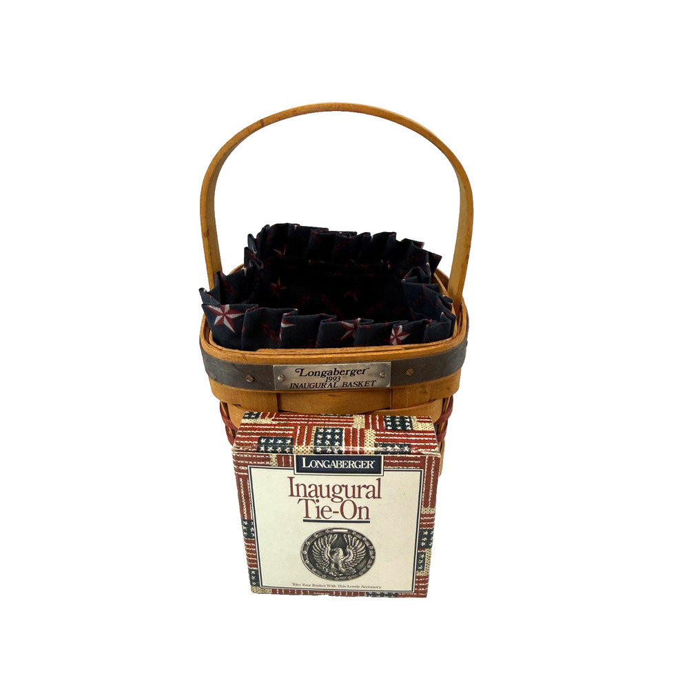 1993 Longaberger Inaugural Basket w/Star Liner & Tie-On 5"L x‎ 5"W x 4.5"H